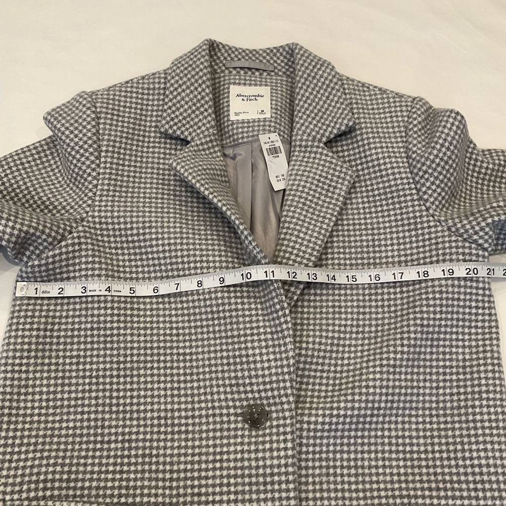 NWT Abercrombie & Fitch Wool Blend Houndstooth Tailored Top Coat in Grey Medium - Picture 12 of 16